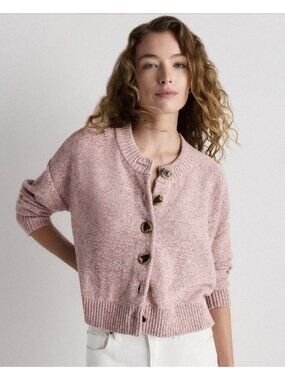 Quince Women 100% Organic Cotton Cropped Cardigan Marled Rose Pink Size L